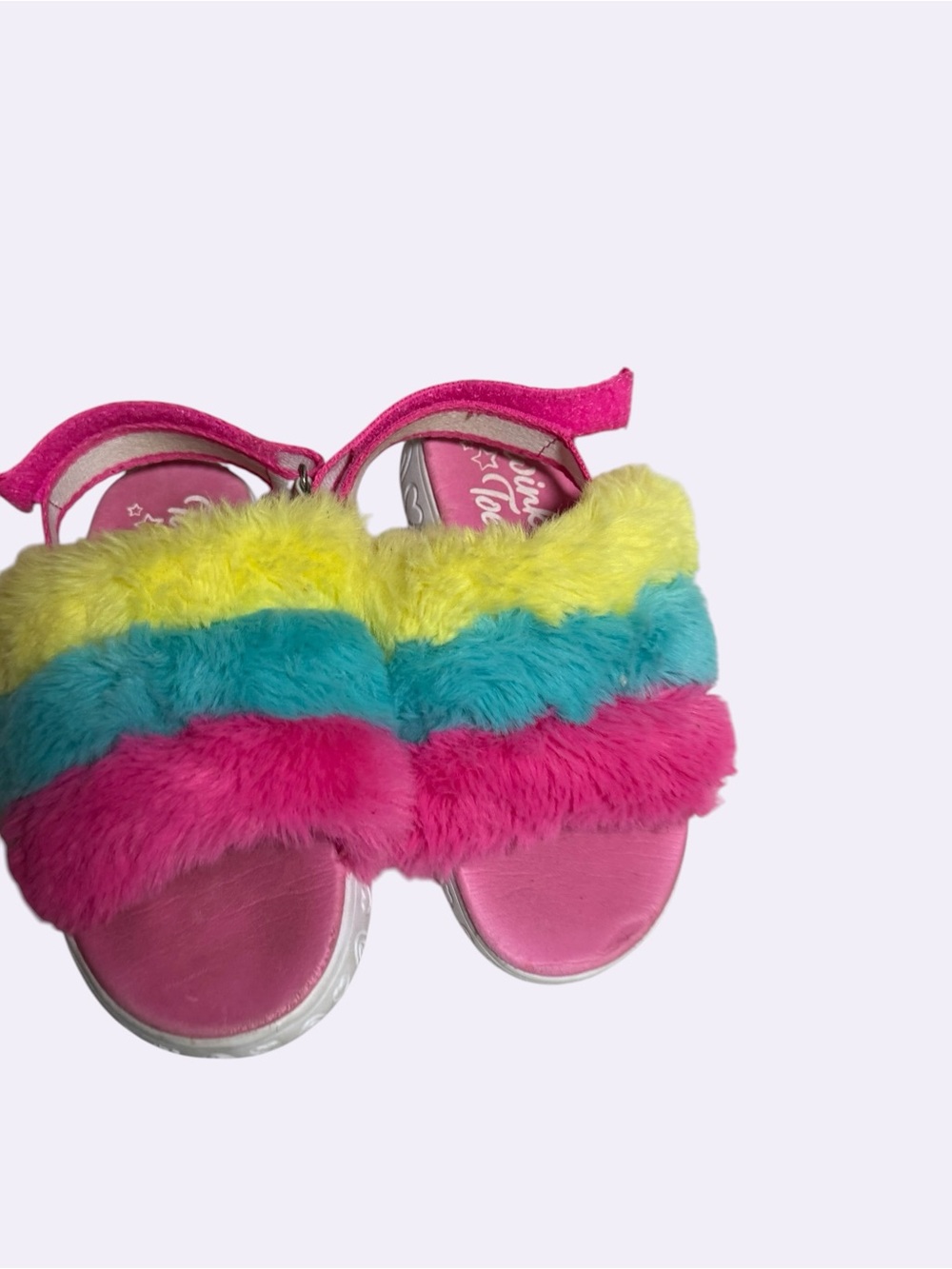 Kids Pink Multi-Color Fuzzy Slide Sandals Toddler Size 10 - Picture 3 of 9